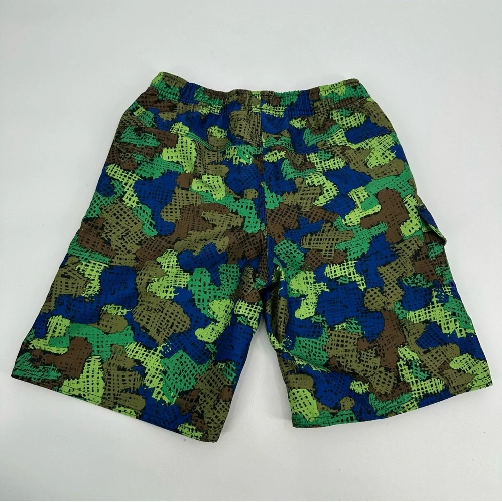 LL Bean Swim Trunks Boys Size 10 Mesh Liner Blue Green Print Beach Board Shorts